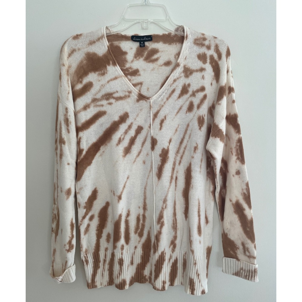 Alison Andrews Women's Medium Tie Dye V Neck Pullover Sweater Knit Top